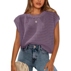 image:imageWIHOLL Womens Summer Cap Sleeve Crochet Tops Hollow Out Spring Sweaters Vacation Cruise Outfits 2026 Fashion ClothingGgrey Purple
