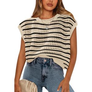 image:imageWIHOLL Womens Summer Cap Sleeve Crochet Tops Hollow Out Spring Sweaters Vacation Cruise Outfits 2026 Fashion ClothingJapricot Black