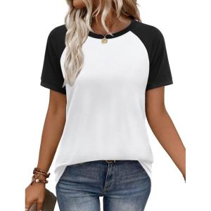image:imageWIHOLL Womens Summer Tops Color Block Short Sleeve Raglan Shirts Spring Fashion Clothes Vacation OutfitsBlack White