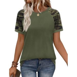 image:imageWIHOLL Womens Summer Tops Color Block Short Sleeve Raglan Shirts Spring Fashion Clothes Vacation OutfitsCamo Army Green