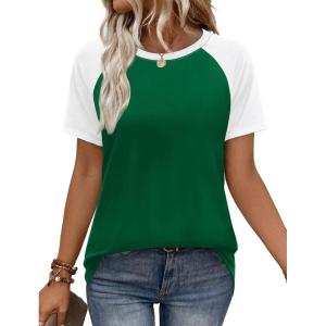 image:imageWIHOLL Womens Summer Tops Color Block Short Sleeve Raglan Shirts Spring Fashion Clothes Vacation OutfitsWhite Green