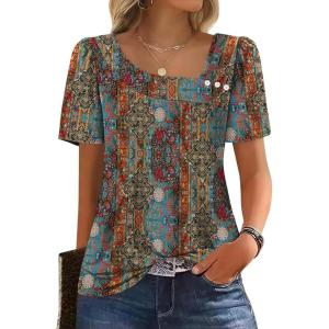 image:imageWIHOLL Womens Summer Tops Short Sleeve Shirts Square Neck Spring Outfits 2026 Fashion Clothing BlousesBoho