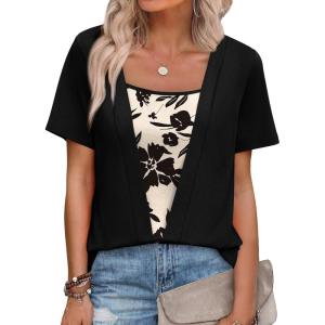 image:imageWIHOLL Womens Summer Tops Trendy 2 in 1 Blouses Short Sleeve Shirts Casual T Shirts Beach Vacation ClothesCarbon Black
