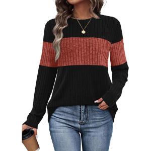 image:imageWIHOLL Womens Sweaters Trendy Color Block Tops Long Sleeve Shirts Fall Outfits Early Fall Fashion 2025 Winter ClothingCaramel