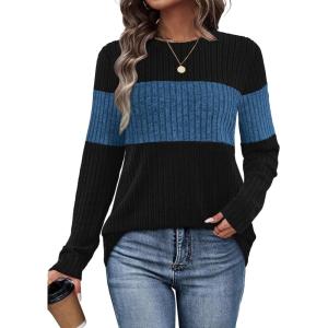 image:imageWIHOLL Womens Sweaters Trendy Color Block Tops Long Sleeve Shirts Fall Outfits Early Fall Fashion 2025 Winter ClothingNavy