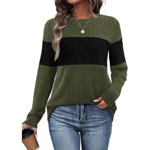 image:imageWIHOLL Womens Sweaters Trendy Color Block Tops Long Sleeve Shirts Fall Outfits Early Fall Fashion 2025 Winter ClothingUnique Army Green