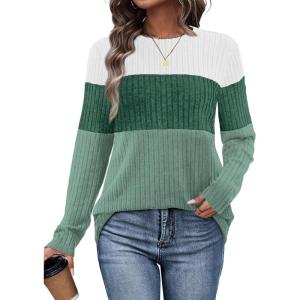 image:imageWIHOLL Womens Sweaters Trendy Color Block Tops Long Sleeve Shirts Fall Outfits Early Fall Fashion 2025 Winter ClothingUnique Green White