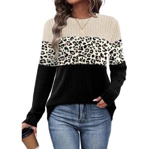 image:imageWIHOLL Womens Sweaters Trendy Color Block Tops Long Sleeve Shirts Fall Outfits Early Fall Fashion 2025 Winter ClothingUnique Leopard