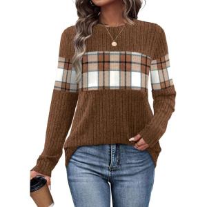 image:imageWIHOLL Womens Sweaters Trendy Color Block Tops Long Sleeve Shirts Fall Outfits Early Fall Fashion 2025 Winter ClothingUnique Plaid