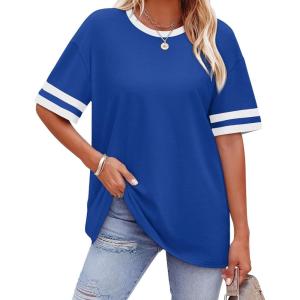 image:imageWIHOLL Womens T Shirts Loose Fit Short Sleeve Tees Crew Neck Color Block Summer Tops 2026 Fashion04  Blue