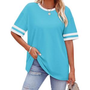 image:imageWIHOLL Womens T Shirts Loose Fit Short Sleeve Tees Crew Neck Color Block Summer Tops 2026 Fashion04  Sky Blue