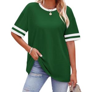 image:imageWIHOLL Womens T Shirts Loose Fit Short Sleeve Tees Crew Neck Color Block Summer Tops 2026 Fashion06  Deep Green