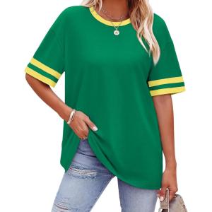 image:imageWIHOLL Womens T Shirts Loose Fit Short Sleeve Tees Crew Neck Color Block Summer Tops 2026 Fashion06  Green