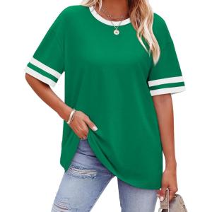 image:imageWIHOLL Womens T Shirts Loose Fit Short Sleeve Tees Crew Neck Color Block Summer Tops 2026 Fashion06  Pale Green