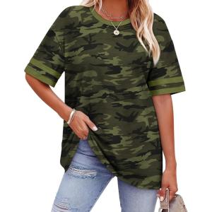 image:imageWIHOLL Womens T Shirts Loose Fit Short Sleeve Tees Crew Neck Color Block Summer Tops 2026 FashionArmy Green Camo