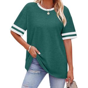 image:imageWIHOLL Womens T Shirts Loose Fit Short Sleeve Tees Crew Neck Color Block Summer Tops 2026 FashionLake Blue