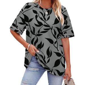 image:imageWIHOLL Womens T Shirts Loose Fit Short Sleeve Tees Crew Neck Color Block Summer Tops 2026 FashionLeaf Print