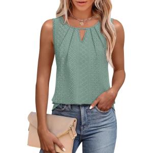 image:imageWIHOLL Womens Tank Tops Loose Fit Casual Sleeveless Tops Keyhole Neck Trendy Summer Tops Flowy Clothes Outfits 2026Sage Green