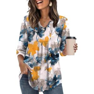 image:imageWIHOLL Womens Tops Fall Fashion Must Have 34 Length Sleeve Shirts Business Casual Outfits Basic Tees1watercolor Floral