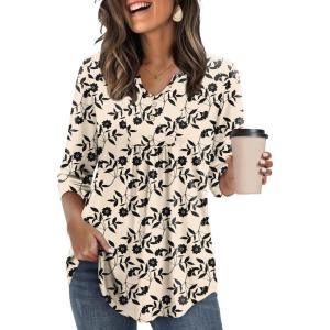 image:imageWIHOLL Womens Tops Fall Fashion Must Have 34 Length Sleeve Shirts Business Casual Outfits Basic Tees2beige Flower