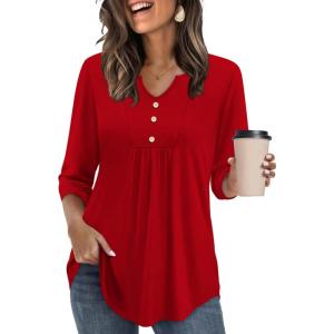 image:imageWIHOLL Womens Tops Fall Fashion Must Have 34 Length Sleeve Shirts Business Casual Outfits Basic TeesRed