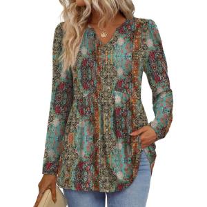 image:imageWIHOLL Womens Tops Long Sleeve Fall Shirts Babydoll Peplum Tops for Women V Neck Tunic Dressy Casual BlousesEthnic