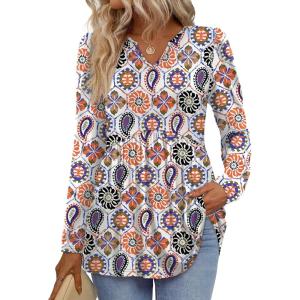 image:imageWIHOLL Womens Tops Long Sleeve Fall Shirts Babydoll Peplum Tops for Women V Neck Tunic Dressy Casual BlousesFloral Colorful