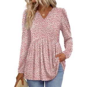 image:imageWIHOLL Womens Tops Long Sleeve Fall Shirts Babydoll Peplum Tops for Women V Neck Tunic Dressy Casual BlousesPink Dots