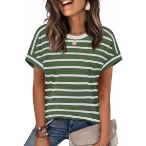 image:imageWIHOLL Womens Tops Short Sleeve Shirts Summer Outfits 2026 Spring Dressy Casual Clothes ClothingArmy Green Stripes
