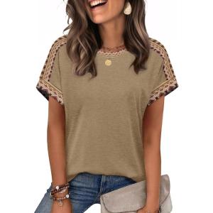 image:imageWIHOLL Womens Tops Short Sleeve Shirts Summer Outfits 2026 Spring Dressy Casual Clothes ClothingBeige