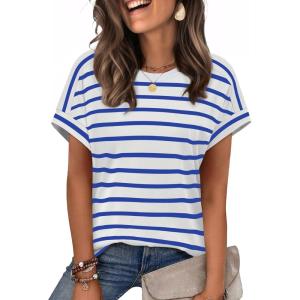 image:imageWIHOLL Womens Tops Short Sleeve Shirts Summer Outfits 2026 Spring Dressy Casual Clothes ClothingBlue Stripes3