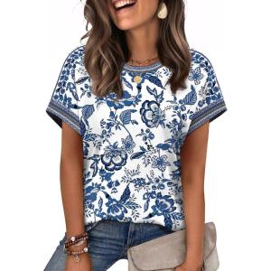 image:imageWIHOLL Womens Tops Short Sleeve Shirts Summer Outfits 2026 Spring Dressy Casual Clothes ClothingBoho Blue