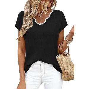 image:imageWIHOLL Womens Tops Summer Short Sleeve Sweater V Neck Shirts Beach Vacation Clothes Business Casual Fashion Clothing0black