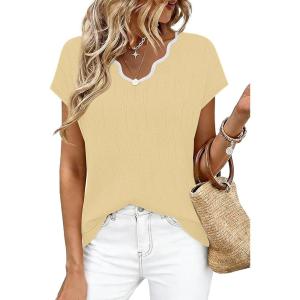 image:imageWIHOLL Womens Tops Summer Short Sleeve Sweater V Neck Shirts Beach Vacation Clothes Business Casual Fashion ClothingYellow