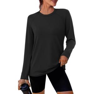 image:imageWIHOLL Workout Tops for Women Long Sleeve Sun Shirt UPF 50 UV Protection Running Hiking Clothes Quick Dry Athletic TopsBlack