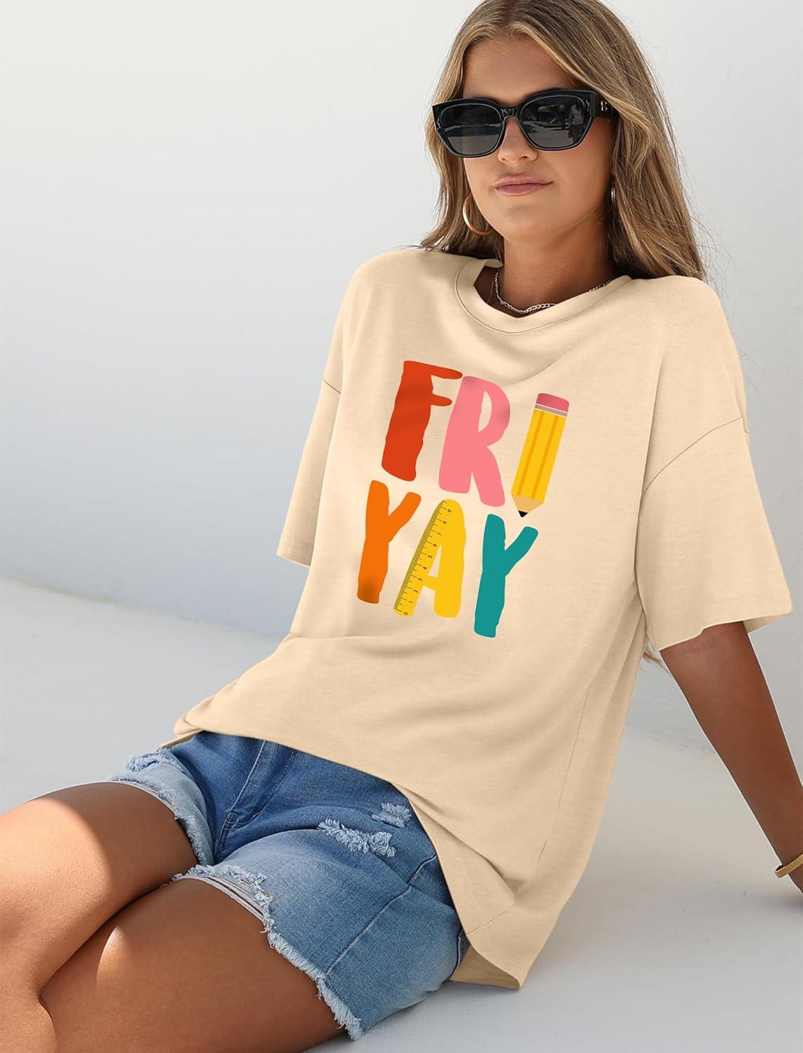 image:imageWIHOLL Oversized Tshirts for Women Summer Crew Neck Short Sleeve Graphic Tees Casual Loose Fit Workout Tops 2026Color Letters Print