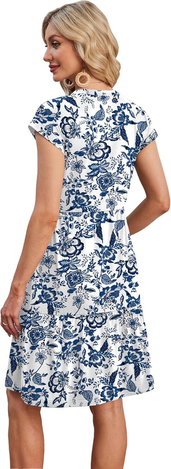 image:imageWIHOLL Summer Dresses for Women 2026 Cap Sleeve Casual Sundresses Floral Tiered Swing Fashion Beach Vacation Dress01  Vintage Blue Floral