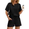 image:imageWIHOLL 2 Piece Sets for Women Lounge Sets Summer Outfits 2026 Button Down Short Sleeve Tops and Shorts Set with Pockets0black
