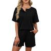 image:imageWIHOLL 2 Piece Sets for Women Lounge Sets Summer Outfits 2026 Button Down Short Sleeve Tops and Shorts Set with Pockets0black