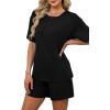image:imageWIHOLL 2 Piece Sets for Women Lounge Sets Summer Outfits 2026 Button Down Short Sleeve Tops and Shorts Set with Pockets0black