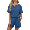 image:imageWIHOLL 2 Piece Sets for Women Lounge Sets Summer Outfits 2026 Button Down Short Sleeve Tops and Shorts Set with Pockets1blue