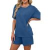 image:imageWIHOLL 2 Piece Sets for Women Lounge Sets Summer Outfits 2026 Button Down Short Sleeve Tops and Shorts Set with Pockets1blue