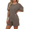 image:imageWIHOLL 2 Piece Sets for Women Lounge Sets Summer Outfits 2026 Button Down Short Sleeve Tops and Shorts Set with Pockets1coffee