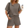 image:imageWIHOLL 2 Piece Sets for Women Lounge Sets Summer Outfits 2026 Button Down Short Sleeve Tops and Shorts Set with Pockets1coffee