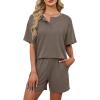image:imageWIHOLL 2 Piece Sets for Women Lounge Sets Summer Outfits 2026 Button Down Short Sleeve Tops and Shorts Set with Pockets1coffee