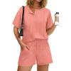 image:imageWIHOLL 2 Piece Sets for Women Lounge Sets Summer Outfits 2026 Button Down Short Sleeve Tops and Shorts Set with Pockets2coral