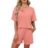 image:imageWIHOLL 2 Piece Sets for Women Lounge Sets Summer Outfits 2026 Button Down Short Sleeve Tops and Shorts Set with Pockets2coral