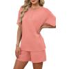 image:imageWIHOLL 2 Piece Sets for Women Lounge Sets Summer Outfits 2026 Button Down Short Sleeve Tops and Shorts Set with Pockets2coral