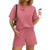 image:imageWIHOLL 2 Piece Sets for Women Lounge Sets Summer Outfits 2026 Button Down Short Sleeve Tops and Shorts Set with Pockets2pink