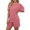 image:imageWIHOLL 2 Piece Sets for Women Lounge Sets Summer Outfits 2026 Button Down Short Sleeve Tops and Shorts Set with Pockets2pink